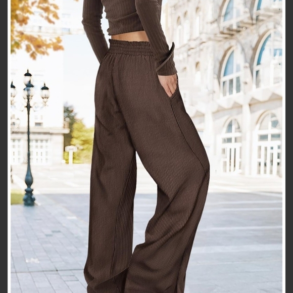 YesNo Women's Baggy, High Waisted Drawstring Coffee Color Corduroy Pants - Picture 3 of 5